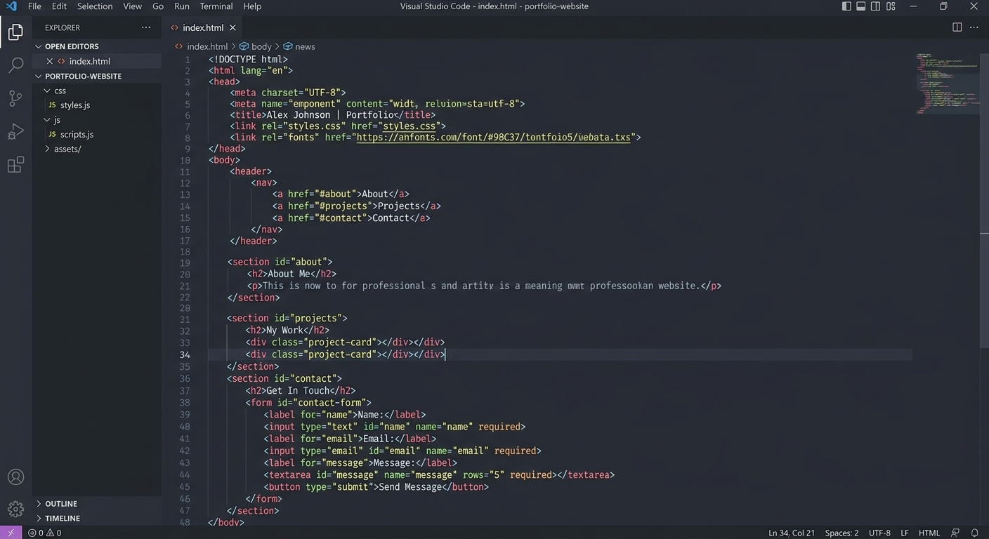 A code editor showing the basic HTML5 boilerplate structure