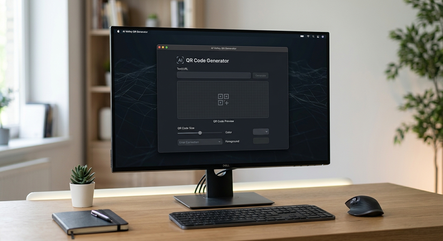 A clean, dark-themed empty graphical desktop window with the title 'AI Valley QR Generator' at the top left.