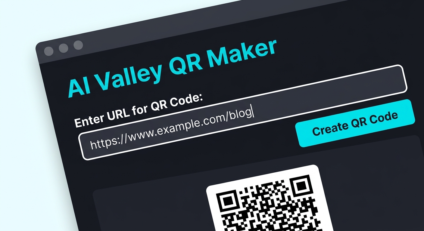 A close-up of the Python GUI showing a teal title text, a white input box for URLs, and a bright teal 'Create QR Code' button.