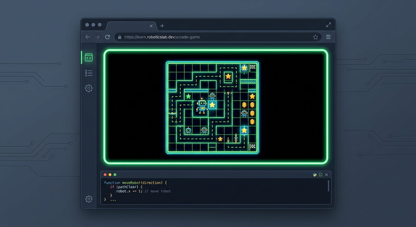 A screenshot of the web browser showing a dark, centered arcade-style game board with a neon green header.